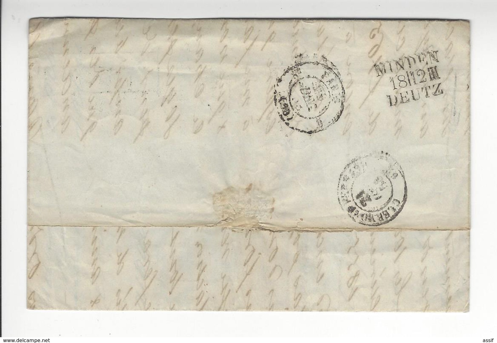 MARQUE ENTREE PRUSSE VALENCIENNES REMSCHEID 1853 POUR CLERMONT FERRAND /FREE SHIPPING REGISTERED - Entry Postmarks