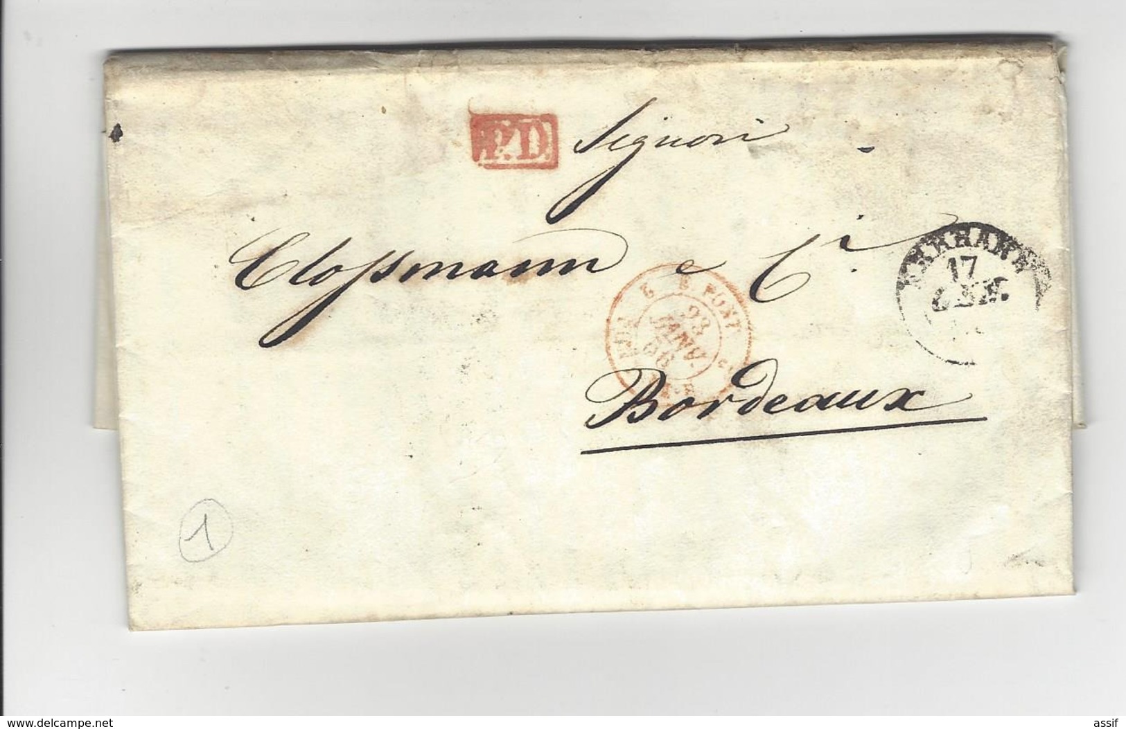 MARQUE ENTREE 1856 FERRARA ITALIE POUR Bordeaux /FREE SHIPPING REGISTERED - Entry Postmarks