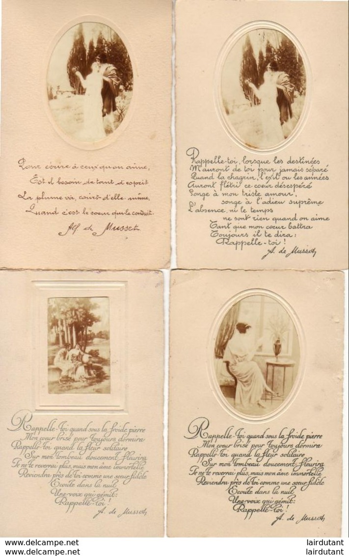 POESIE   RAPPELLE TOI  ( ALFRED DE MUSSET )  Lot De 4 CPA Agrémentées D'une Photo Ancienne - 5 - 99 Postcards