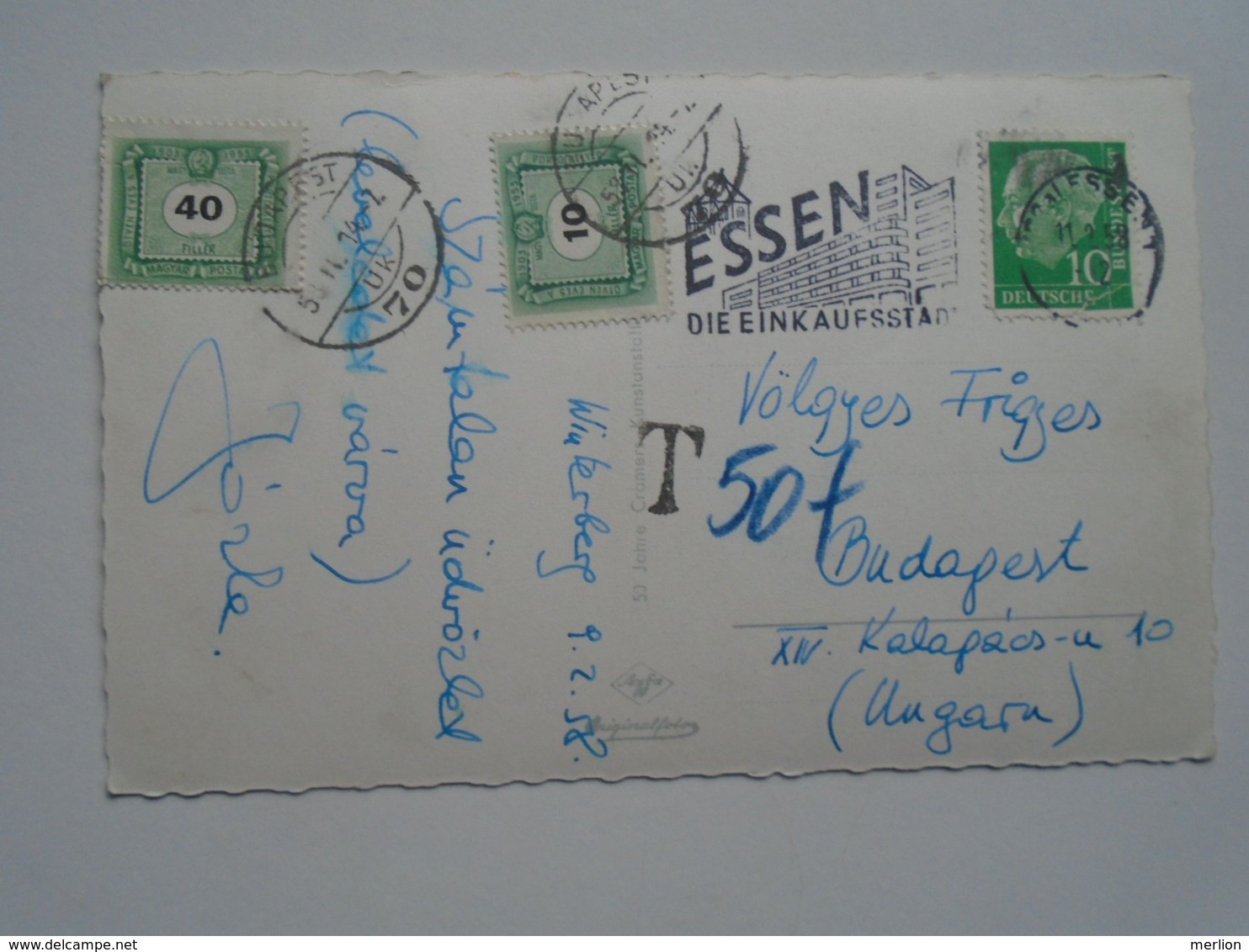 D169123 Nordrhein Westfalen Wintersportplatz Winterberg - PORTO  Postage Due - Hungary - ESSEN Einkaufsstadt 1958 - Other & Unclassified