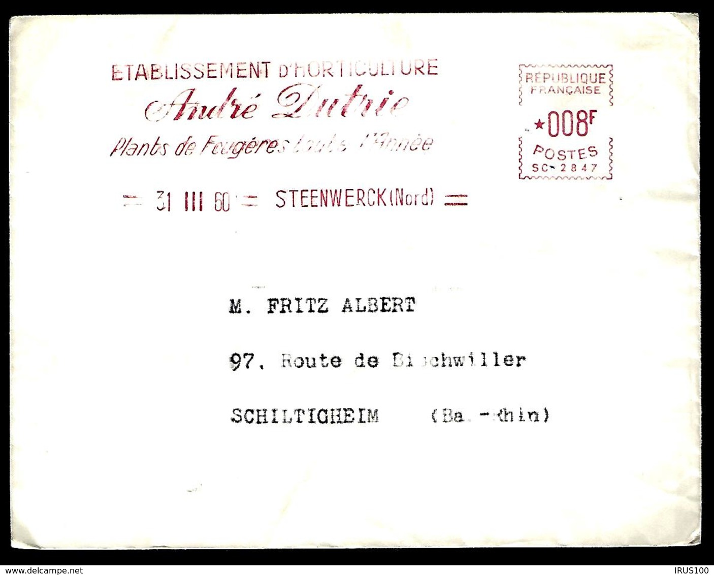 LETTRE AU THÈME HORTICULTURE ANDRÉ DUTRIE - 1960 - STENWERCK - - Agricoltura