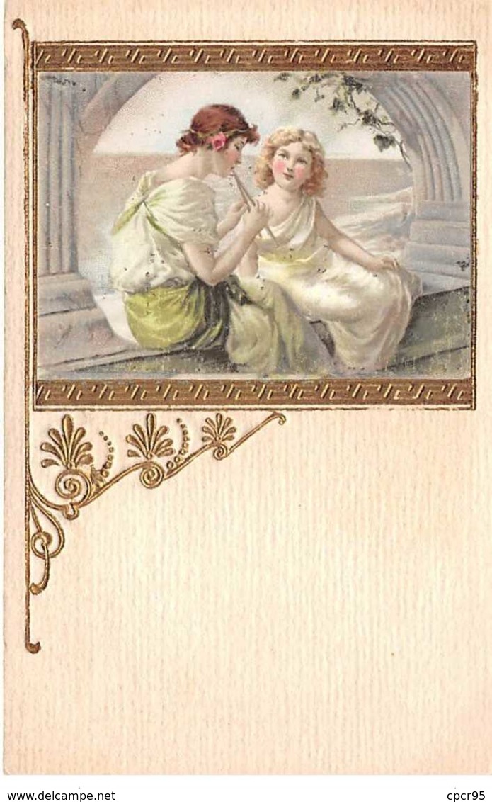 Illustrateur - N°61876 - Genre Mucha - Jeunes Filles Dans Un Médaillon - Carte Gauffrée - Mucha, Alphonse