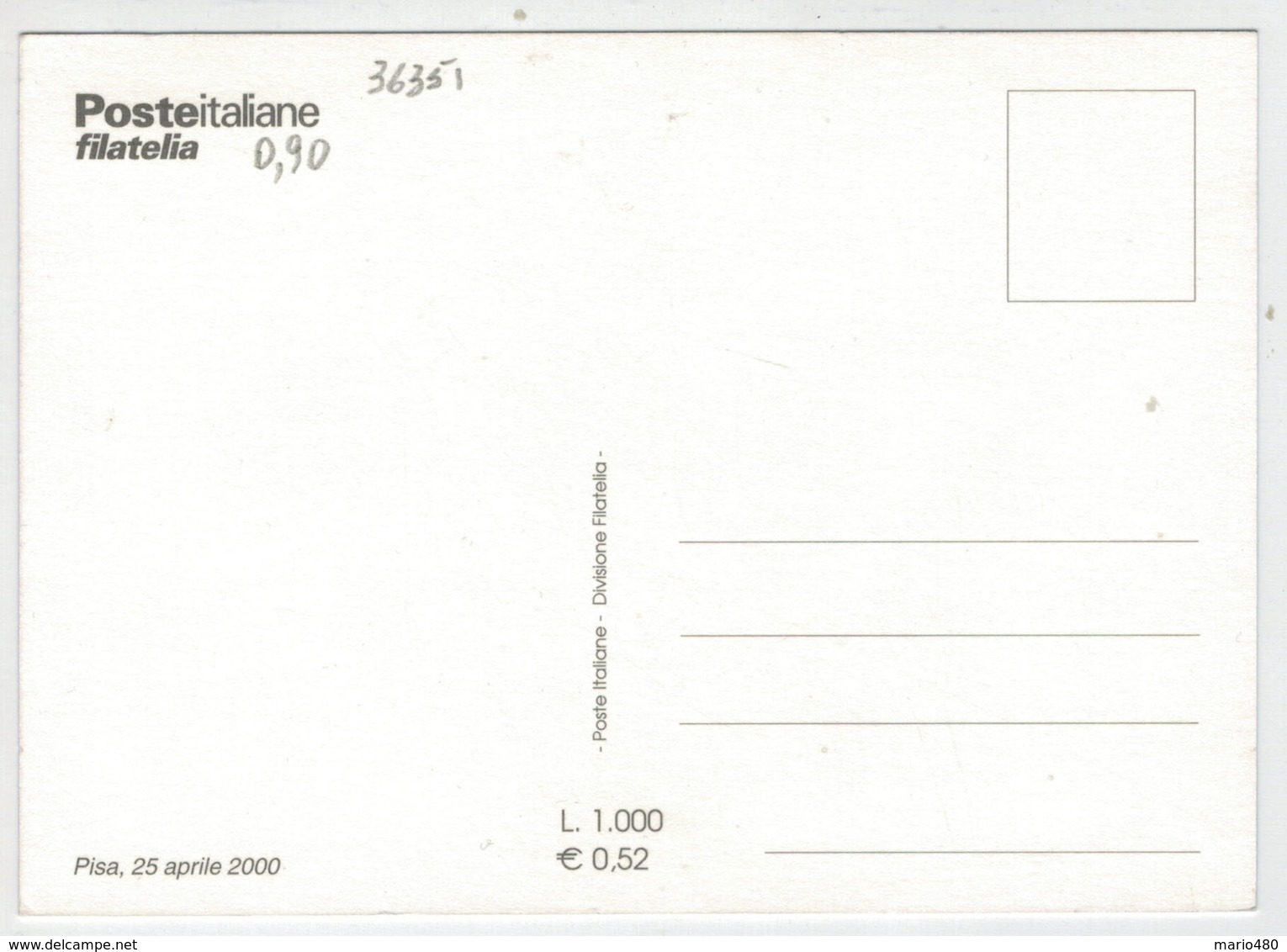 POSTE  ITALIANE  FILATELIA    PISA  MARATHON  2000     2  SCAN (NUOVA) - Cartoline Maximum