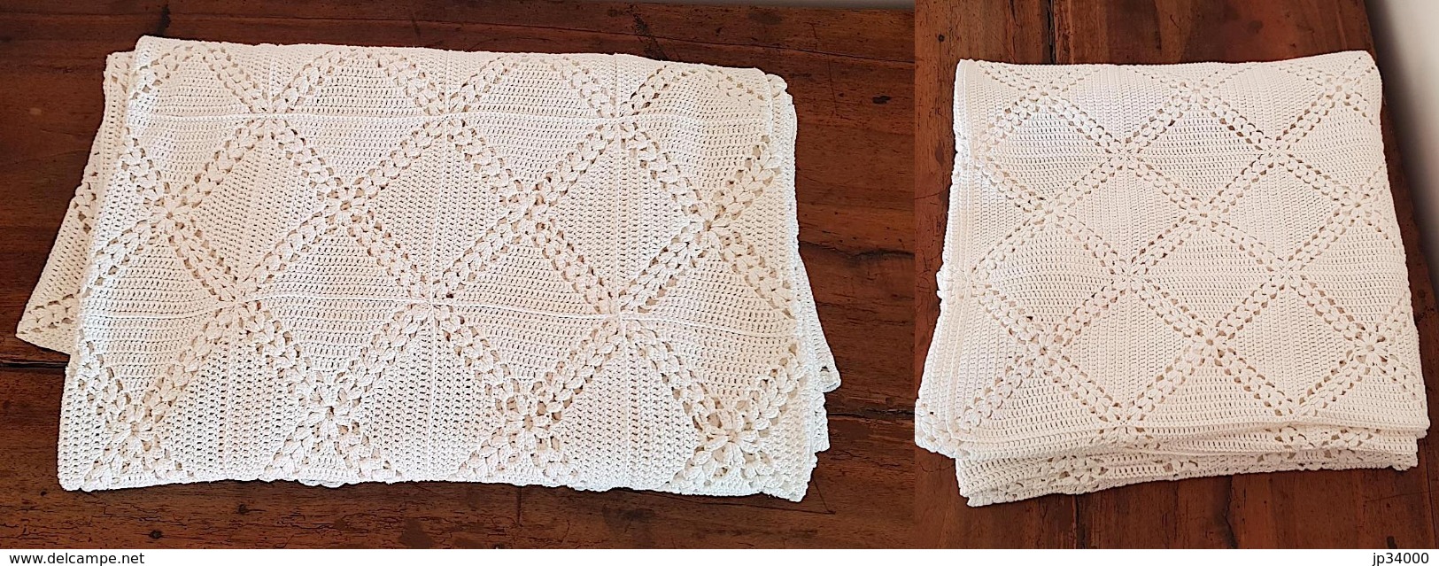 DESSUS DE LIT PATCHWORK Crochet  En Coton Blanc Entièrement Fait Main. FRANCE - Other & Unclassified