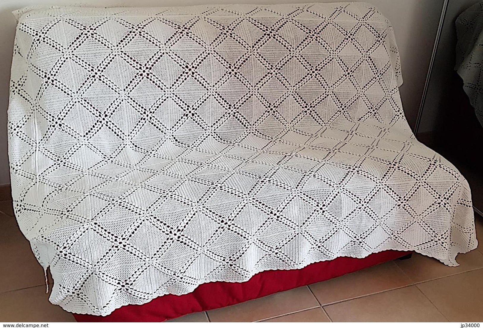 DESSUS DE LIT PATCHWORK Crochet  En Coton Blanc Entièrement Fait Main. FRANCE - Autres & Non Classés