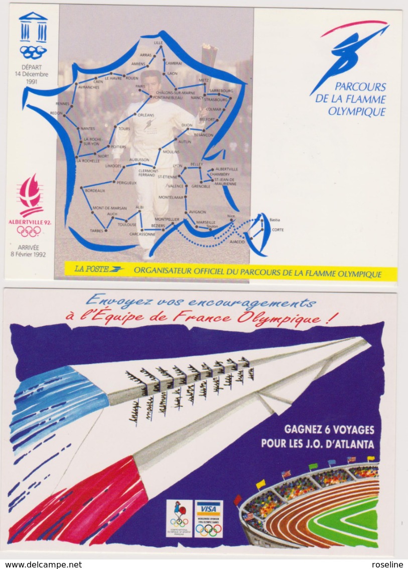 Lot 2 Cartes Albertville 1992 Atlanta 1996  - CPM 10,5x15 TBE Neuves Marque Philatélique Parcours Flamme Albi - Olympic Games