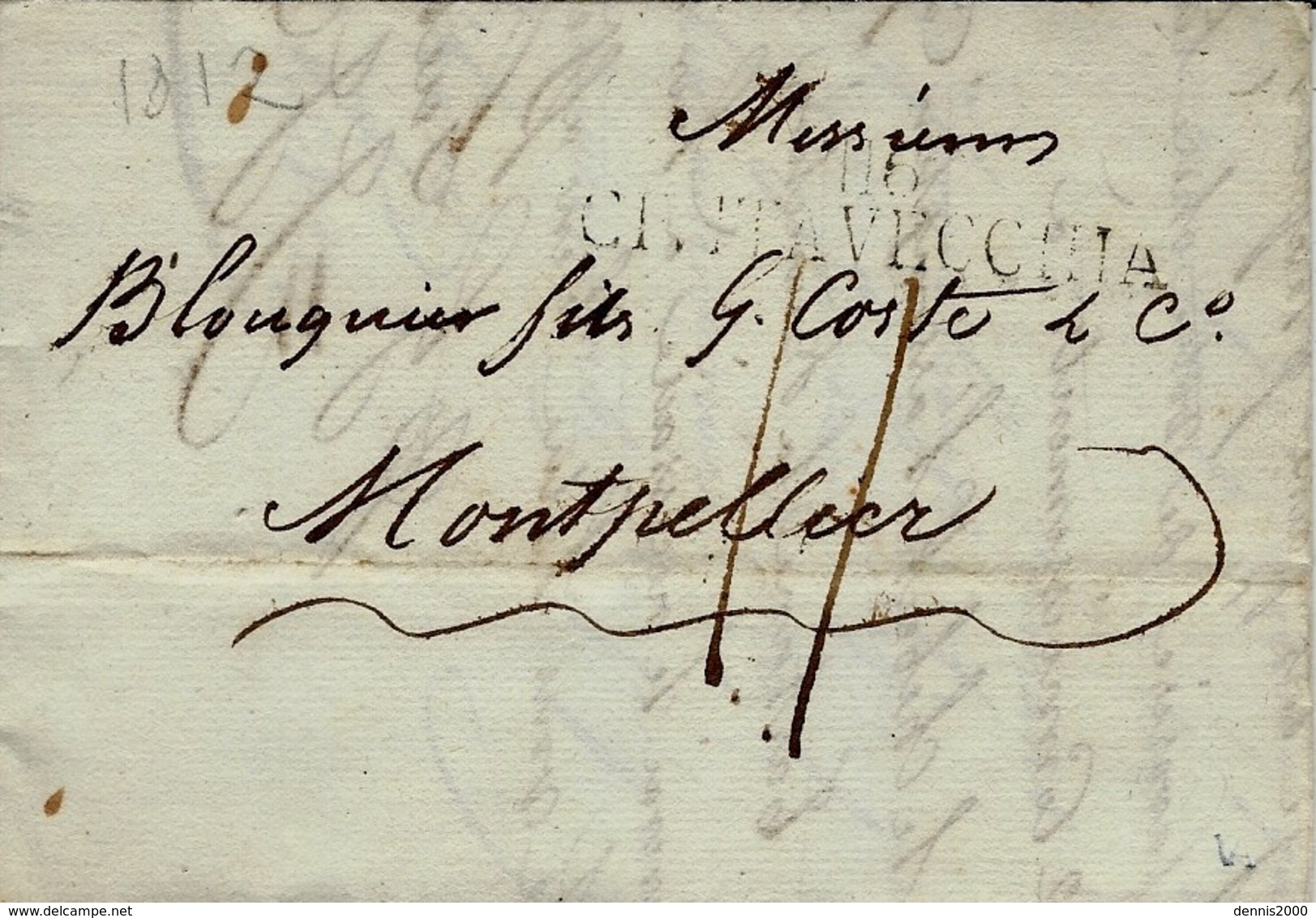 1812- TERR. CONQUIS -  Lettre De 116 / CIVITAVECCHIA -taxe 11 D. Pour Montpellier - 1792-1815: Départements Conquis