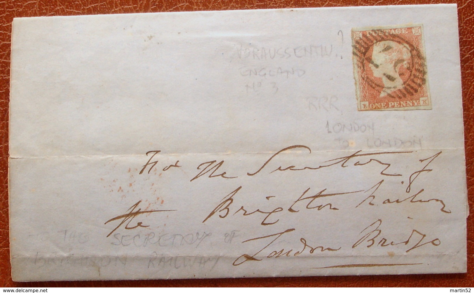 United Kingdom Grande-Bretagne England 1851: ONE PENNY Red (#3) With Precancel-pm (?) London =57= GEV6 NO.3 1851 II - Covers & Documents