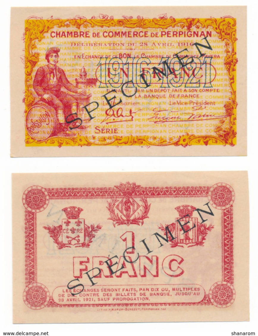 1914-1918 // C.D.C. // PERPIGNAN // Avril 1916 // SPECIMEN  // Un Franc // Sans Filigrane - Ficción & Especímenes