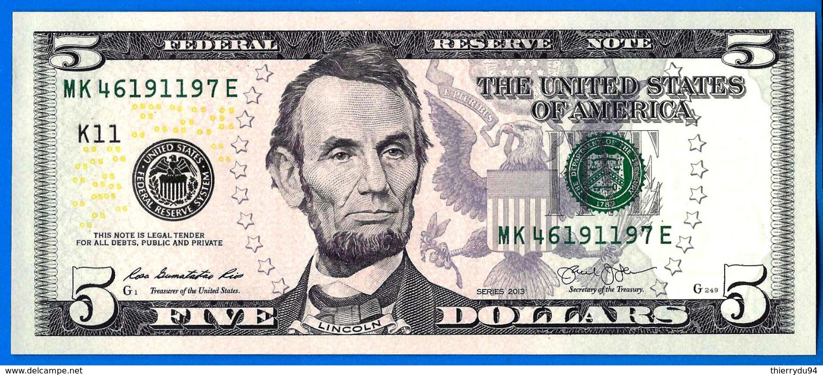 Usa 5 Dollars 2013 Neuf UNC Mint Dallas K11 Suffixe E Que Prix + Port Etats Unis United States Dollars US Skrill Paypal - United States Notes (1862-1923)