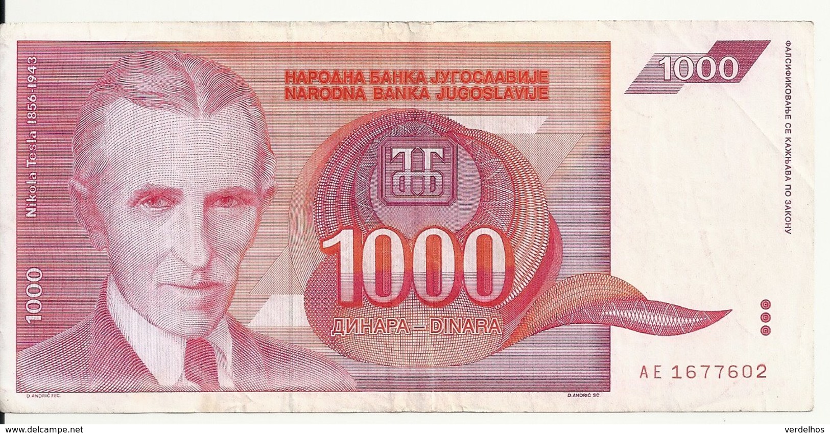 YOUGOSLAVIE 1000 DINARA 1992 VF+ P 114 - Joegoslavië
