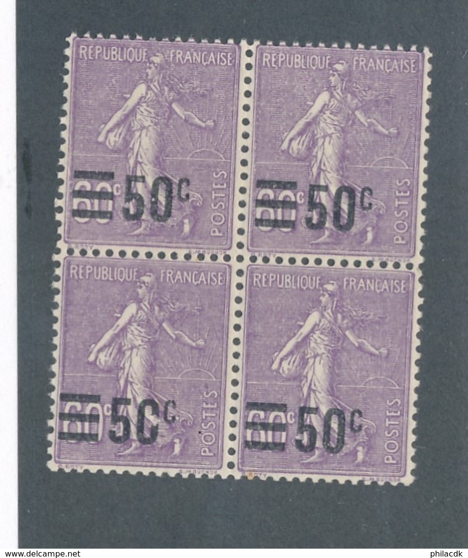 FRANCE - BLOC DE 4 N°YT 223 NEUF* AVEC CHARNIERE VARIETE 0 DE 50C EFFACE - 1926/27 - Unused Stamps
