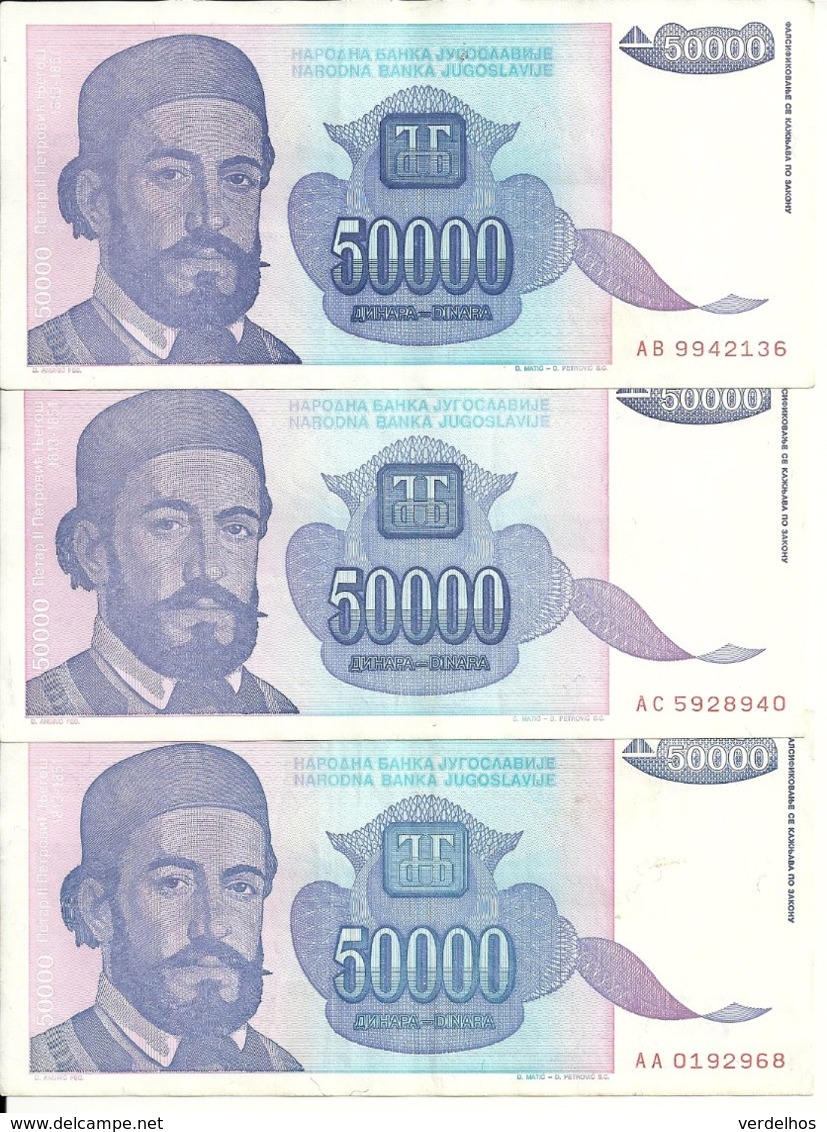 YOUGOSLAVIE 50000  DINARA 1993 XF P 130 ( 3 Billets ) - Joegoslavië