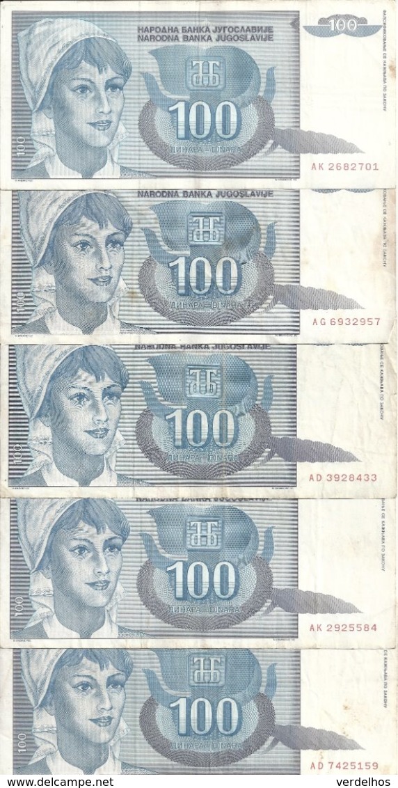 YOUGOSLAVIE 100 DINARA 1992 VF P 112 ( 5 Billets ) - Yougoslavie