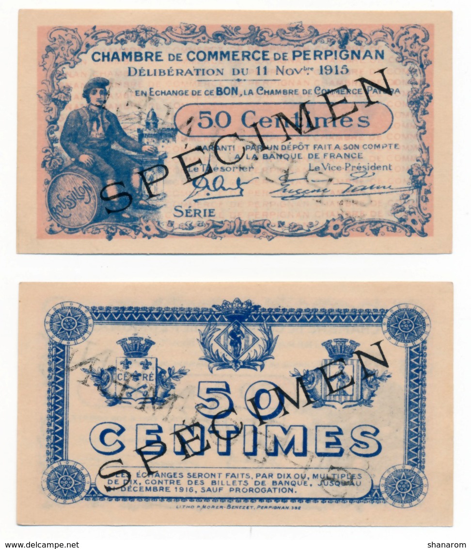 1914-1918 // C.D.C. // PERPIGNAN // Novembre 1915 // SPECIMEN  // Cinquante Centimes // Sans Filigrane - Specimen