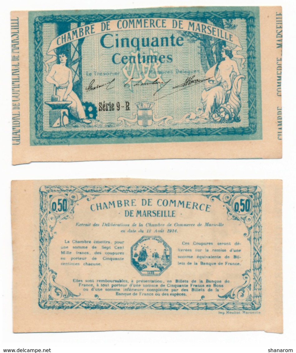 1914-1918 // C.D.C. // MARSEILLE // Août 1914 // ANNULE  // Cinquante Centimes // Série 9-R // Sans Filigrane - Chambre De Commerce