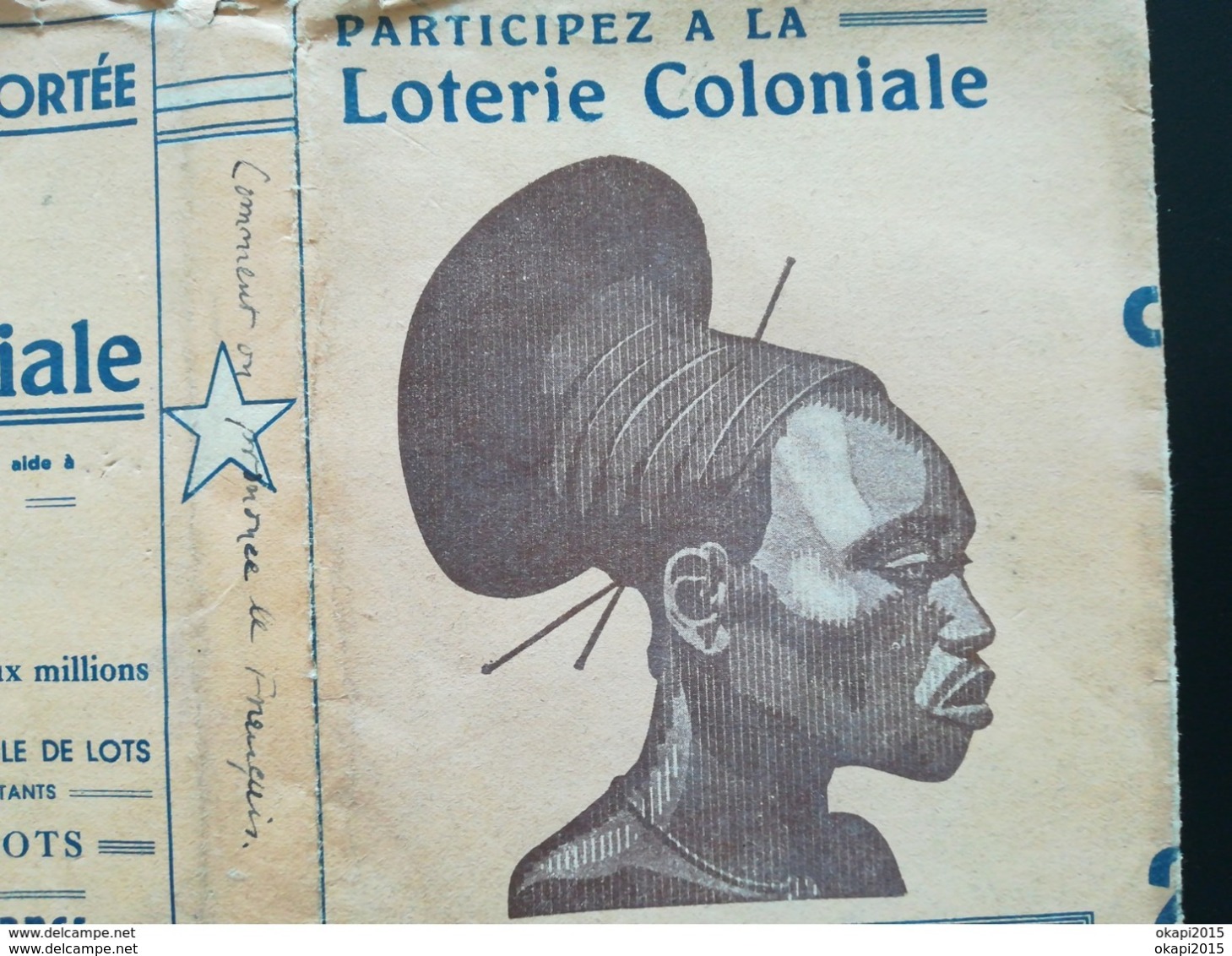 BELGISCH CONGO - BELGE VIEUX COUVRE - LIVRE ILLUSTRÉ TÊTE FEMME MANGBETU ÉTHNIQUES  LOTERIE COLONIALE  + CARTE POSTALE