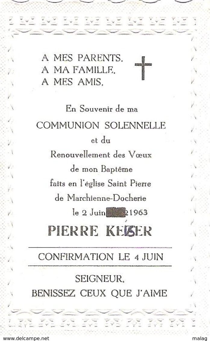 En Souvenir De La Communion Solennelle De Pierre Keiser A Marchienne Docherie - Obj. 'Remember Of'