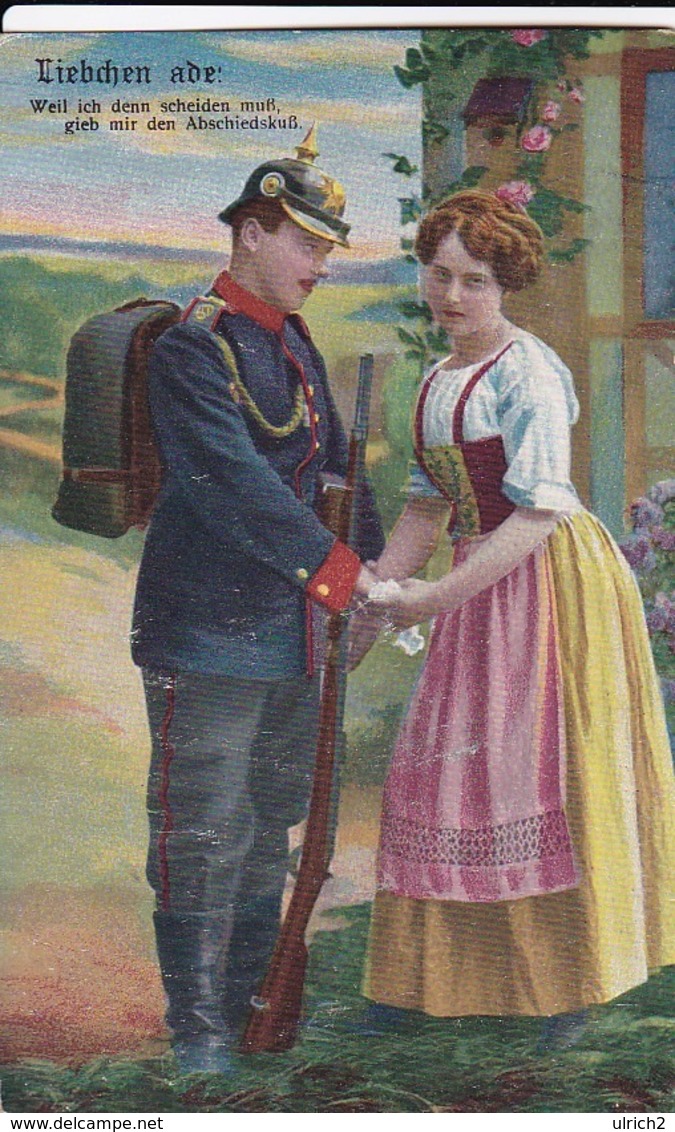 AK Liebchen...ade - Deutscher Soldat Mit Junger Frau - Patriotika - Künstlerkarte - Feldpost Fürth 1915 (45009) - Weltkrieg 1914-18