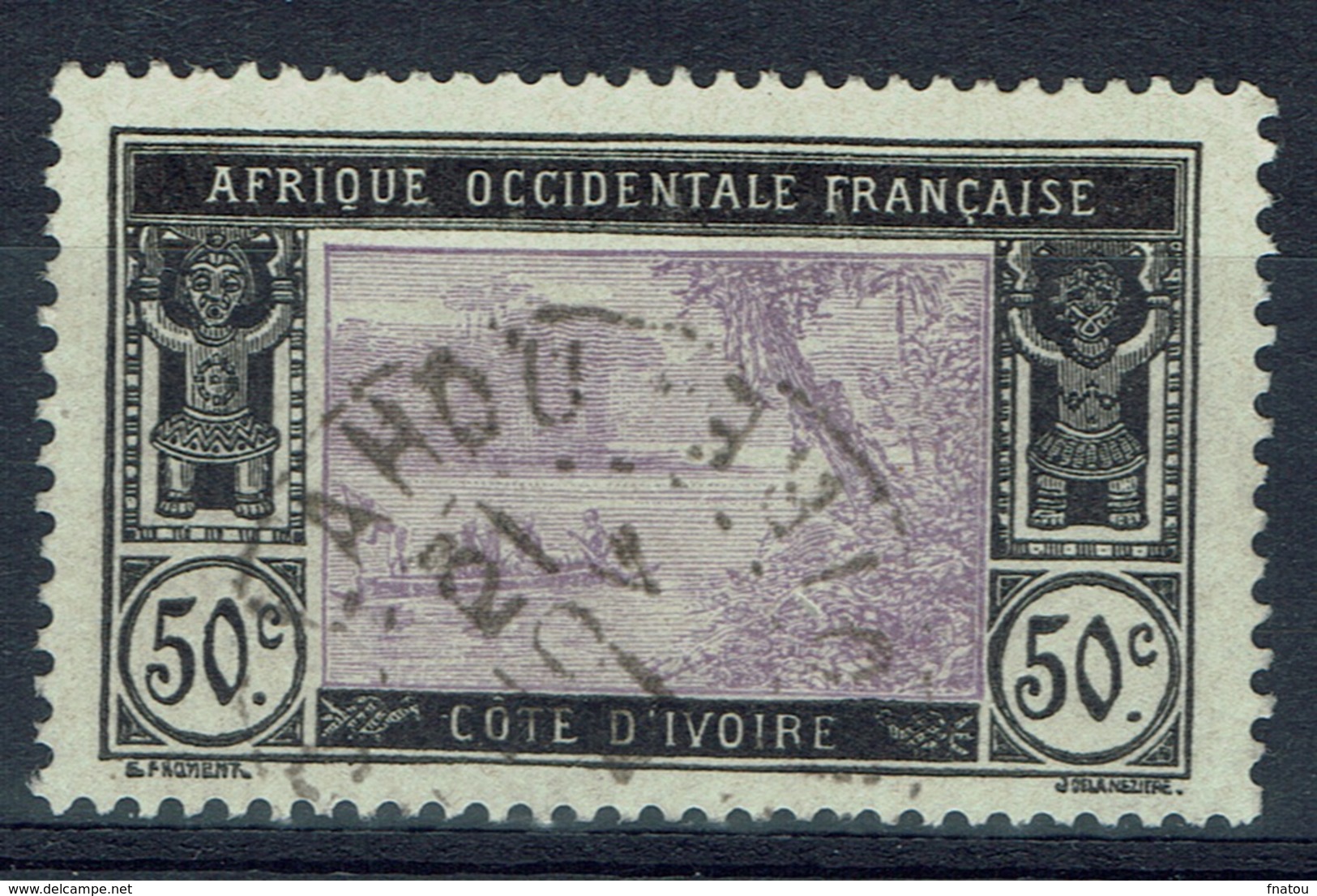 Ivory Coast, 50c., Ebrié Lagoon, 1913, VFU Nice Postmark From LAHOU - Usati