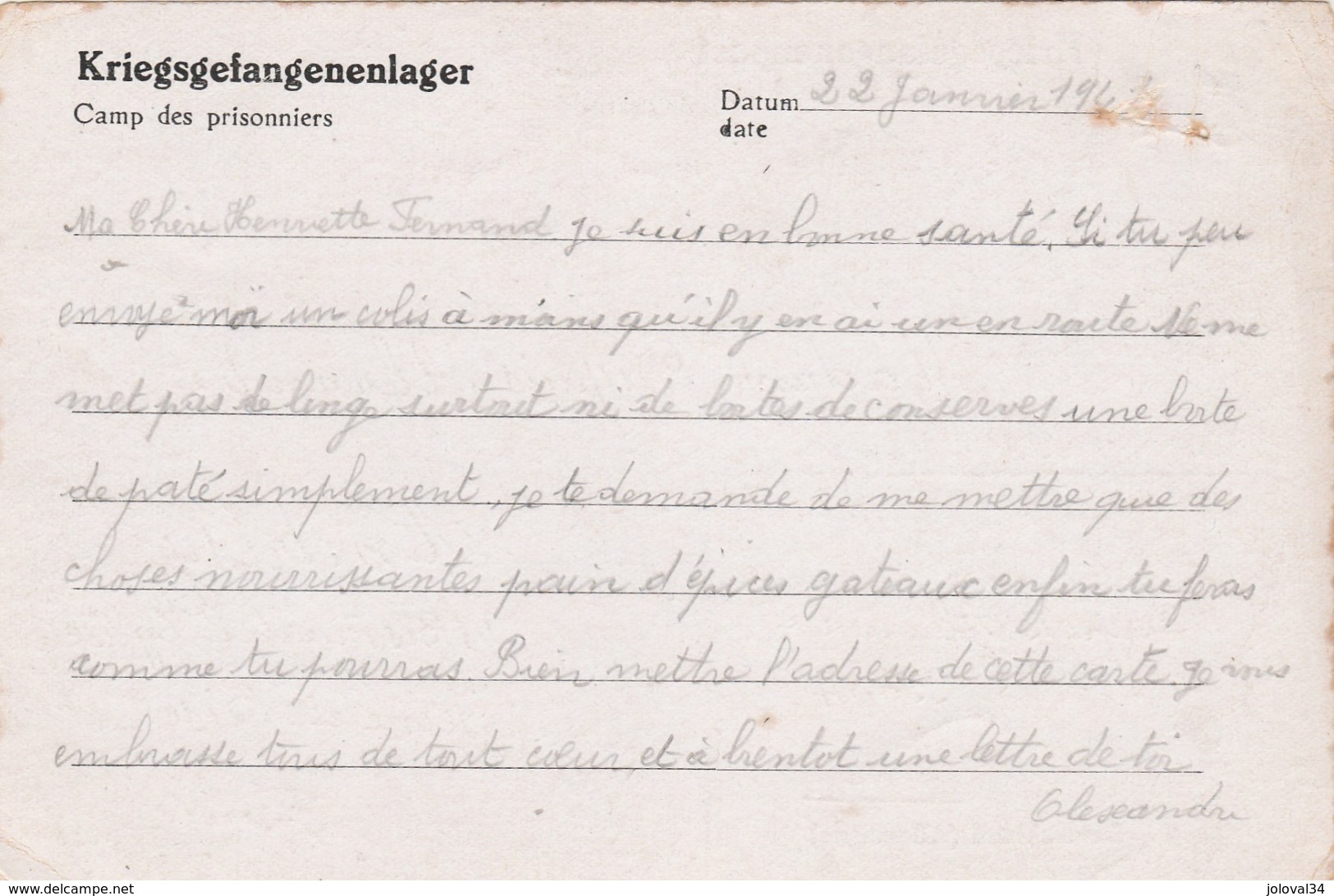 Correspondance Prisonnier De Guerre Stalag III B 22/1/1941 à Andrésy Seine Et Oise - Censure - WW II