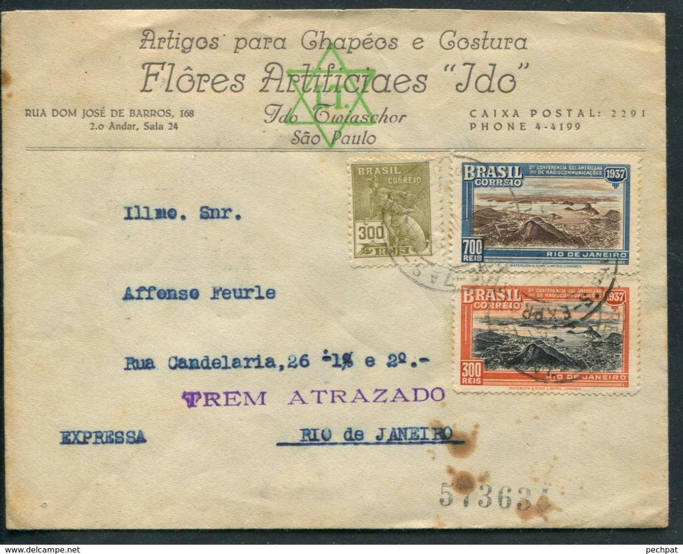 Sao Paulo 1937 Flôres Artificiaes Ido Twiaschor Expressa Rio De Janeiro Judaica? - Lettres & Documents