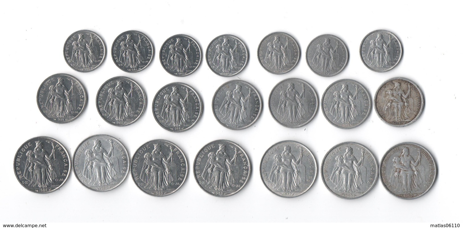 POLYNESIE FRANCAISE - Lot De 21 Piéces En Aluminium ( 7 De 1fr, 7 De 2 Frs, 7 De 5 Frs) 1949 A 1985 - French Polynesia