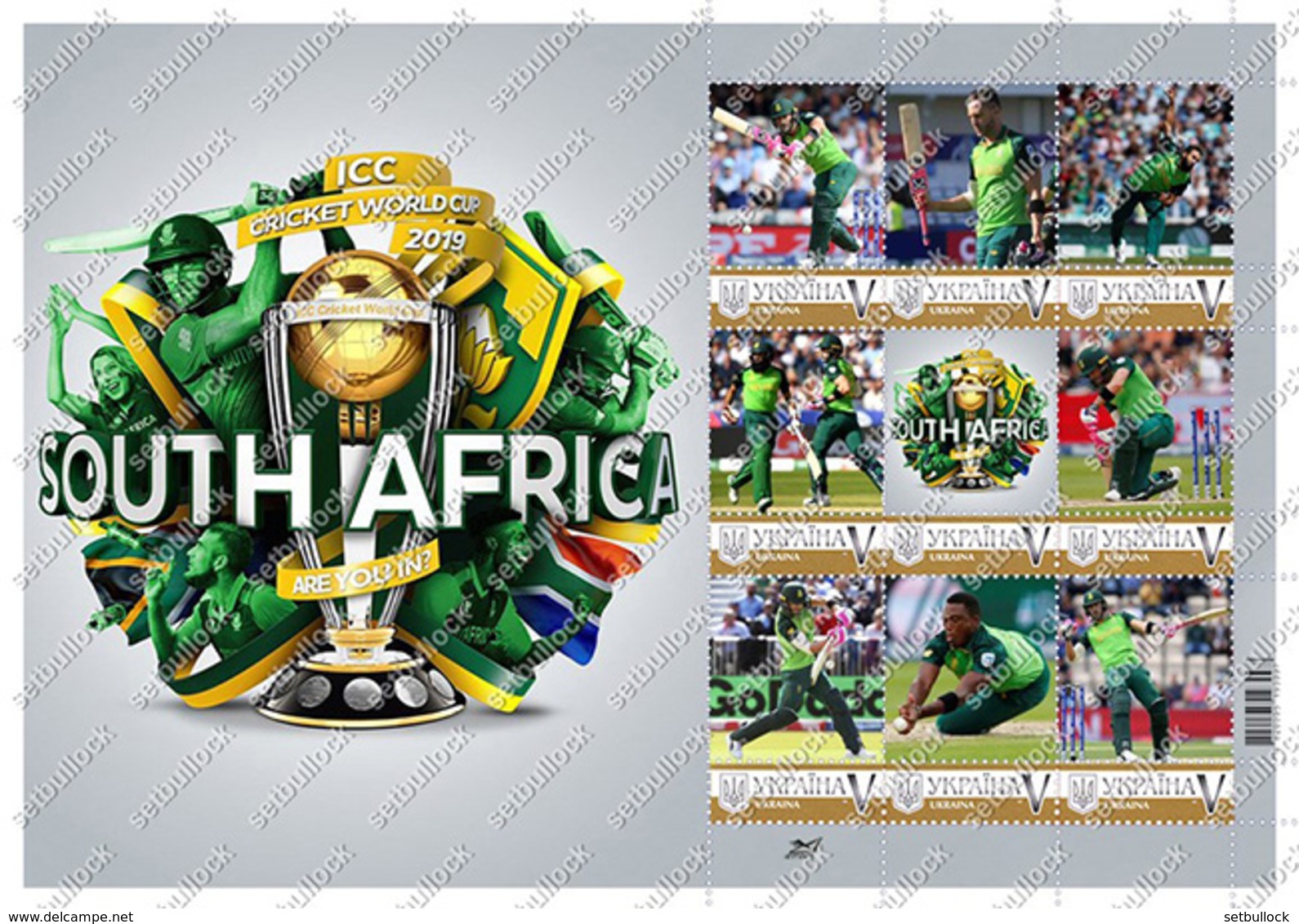 Ukraine | 2019 Cricket World Cup | South Africa | Accept PayPal | Sheet. Personalized. MNH - Cricket