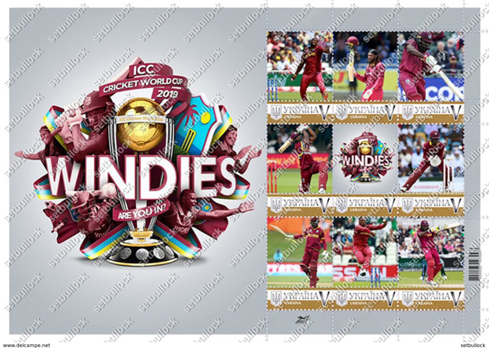 Ukraine | 2019 Cricket World Cup | West Indies | Accept PayPal | Sheet. Personalized. MNH - Cricket