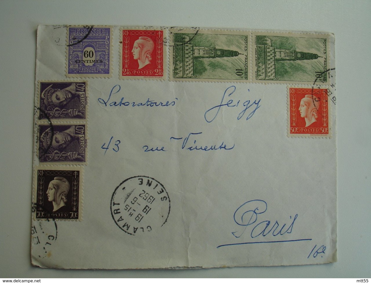 Lettre Timbre Obliteration Tardive  Beffroi Arras Marianne Dulac - 1961-....