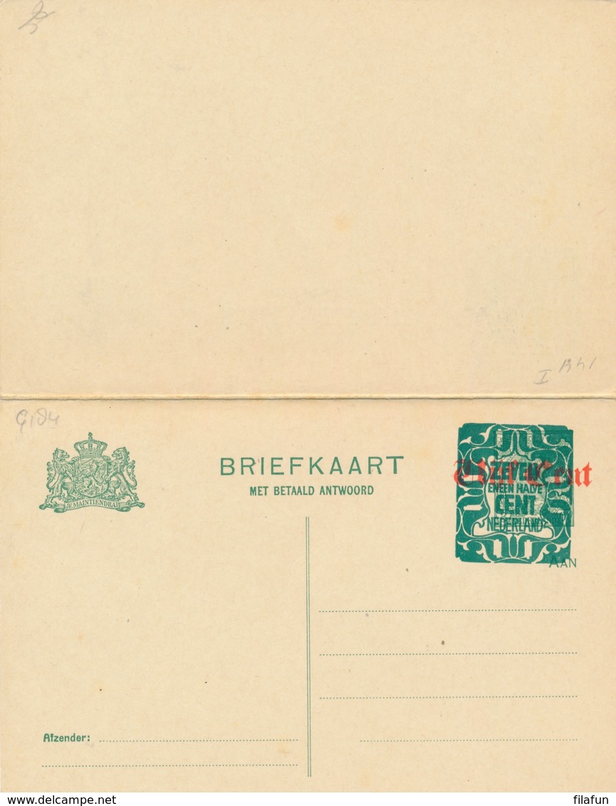 Nederland - 1921 - 7,5+7,5 Op 5+5 Op 3+3 Cent Bontkraag, Briefkaart G184 - Ongebruikt - Entiers Postaux