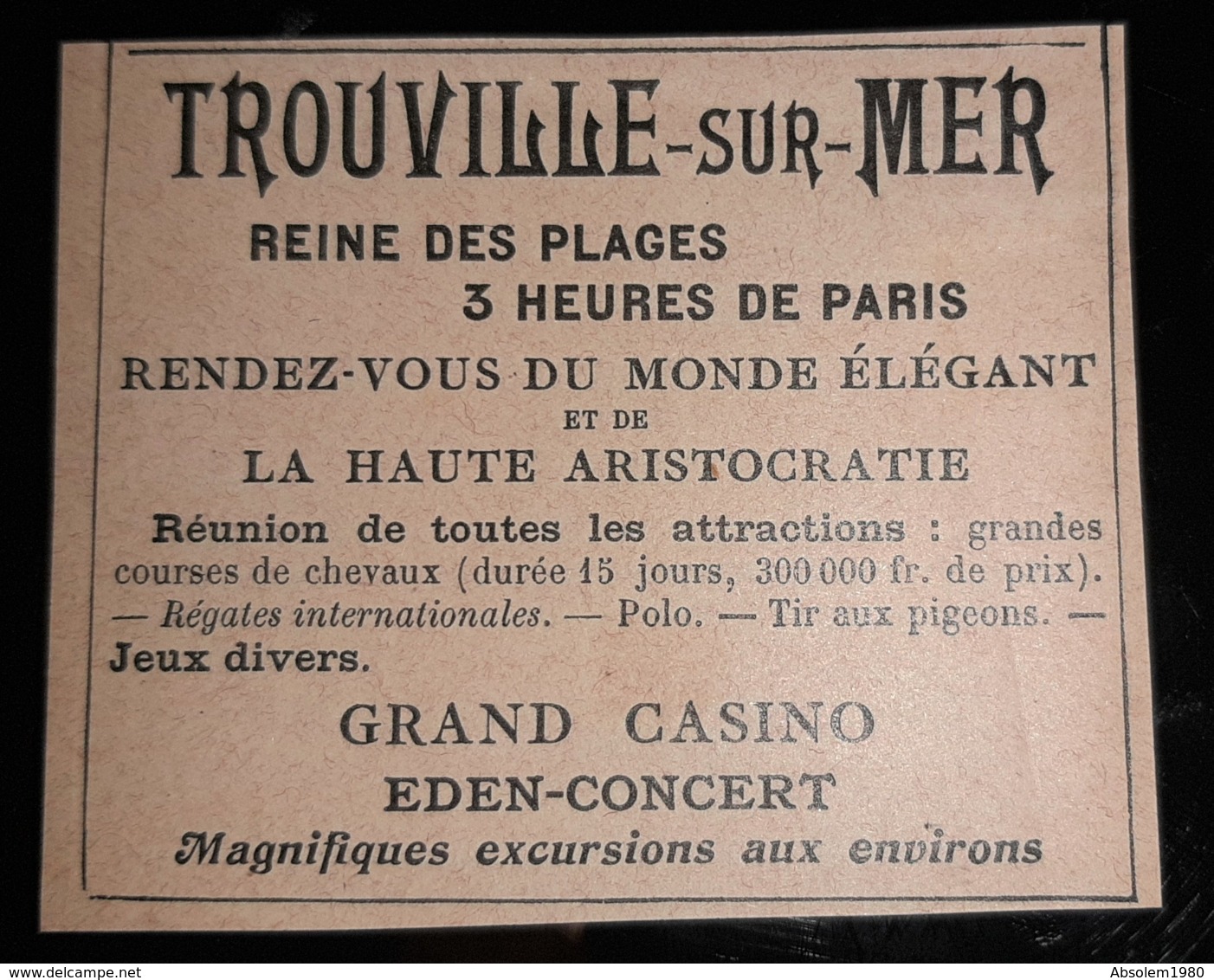 TROUVILLE SUR MER GRAND CASINO 1907 EDEN CONCERT REGATES COURSES CHEVAUX RDV ARISTOCRATIE POLO PUB ANCIENNE 14 NORMANDIE - Publicités