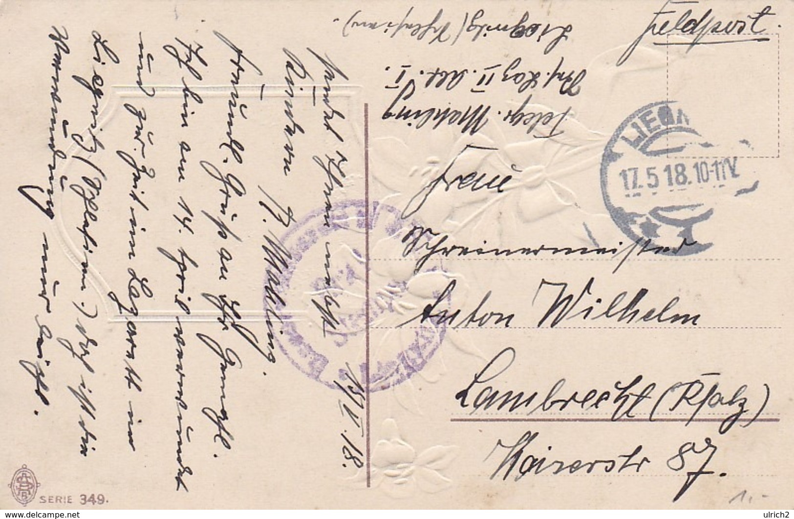 AK Herzlichen Pfingstgruss - Kirche Blumen - Reliefdruck - Feldpost Reserve Lazarett II Liegnitz - 1918 (45017) - Pentecost