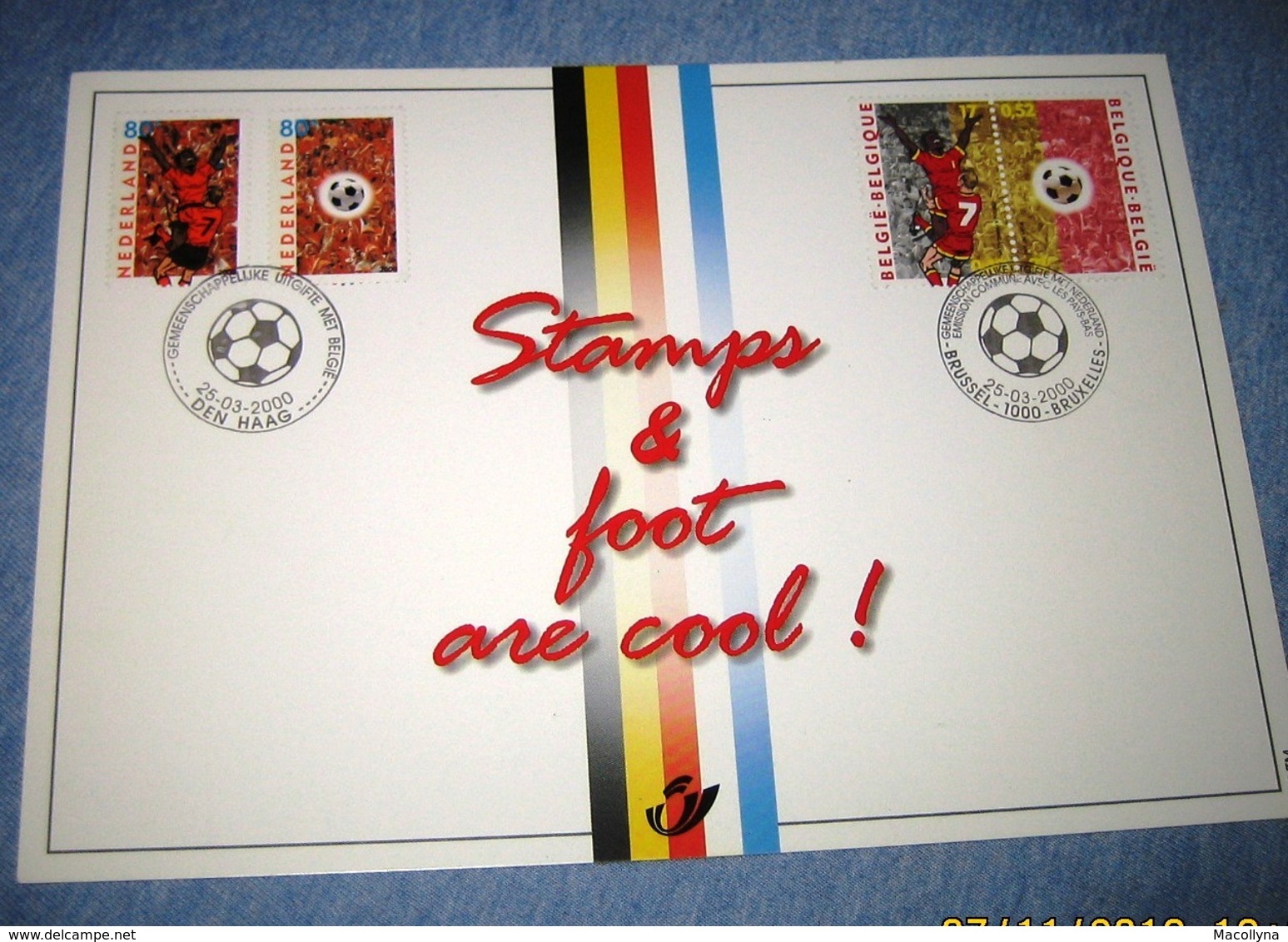 Herdenkingskaart - Carte-souvenir Europees Kamp.voetbal 2892 HK België 2000 - Souvenir Cards - Joint Issues [HK]