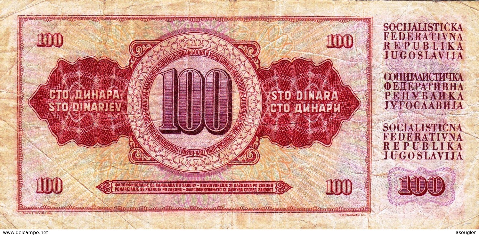 Yugoslavia 100 DINARA 1965 G-VG P-80a "free Shipping Via Regular Air Mail (buyer Risk)" - Joegoslavië