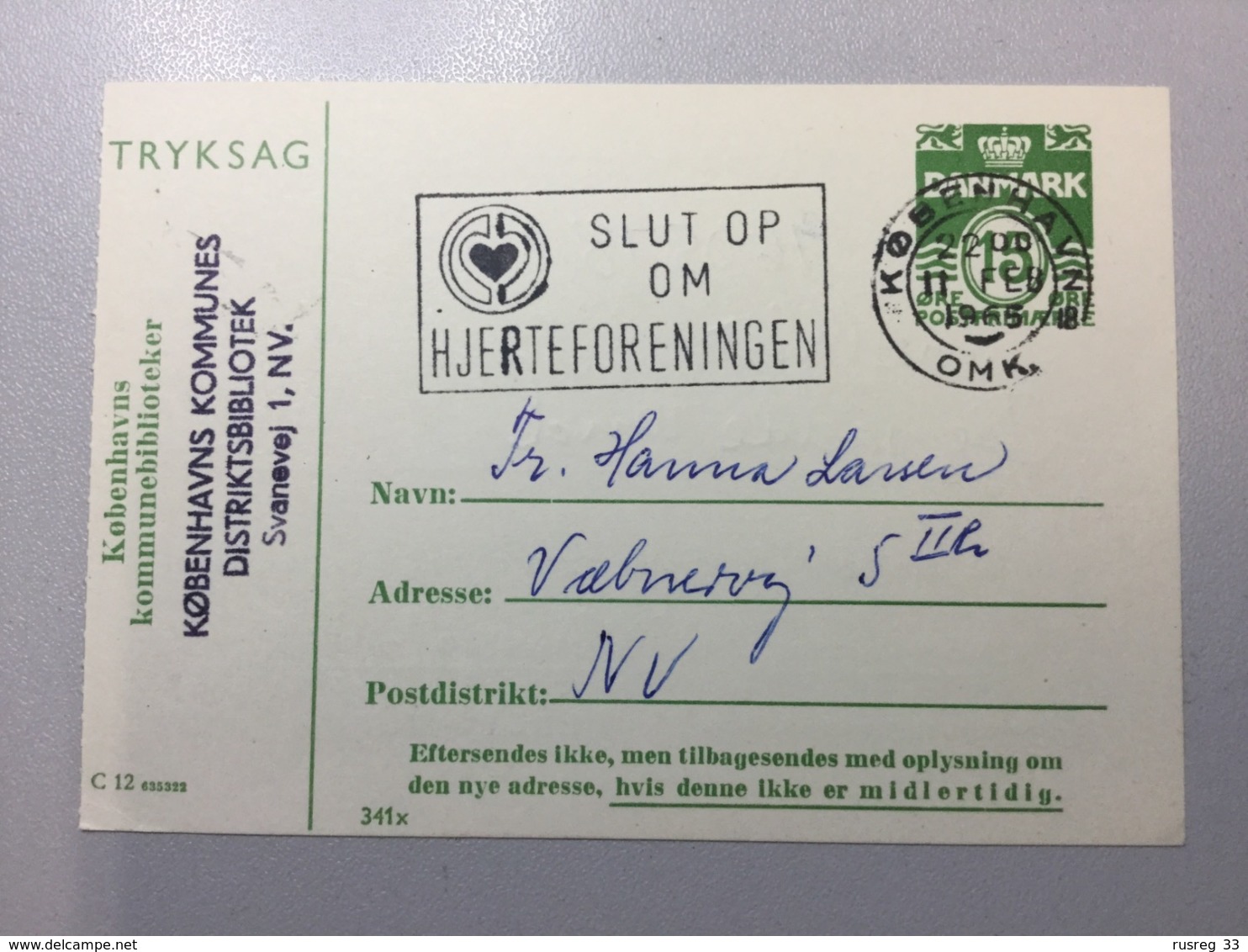 K8 Dänemark Ganzsache Stationery Entier Postal DPB Bibliothek Von Kopenhagen - Interi Postali