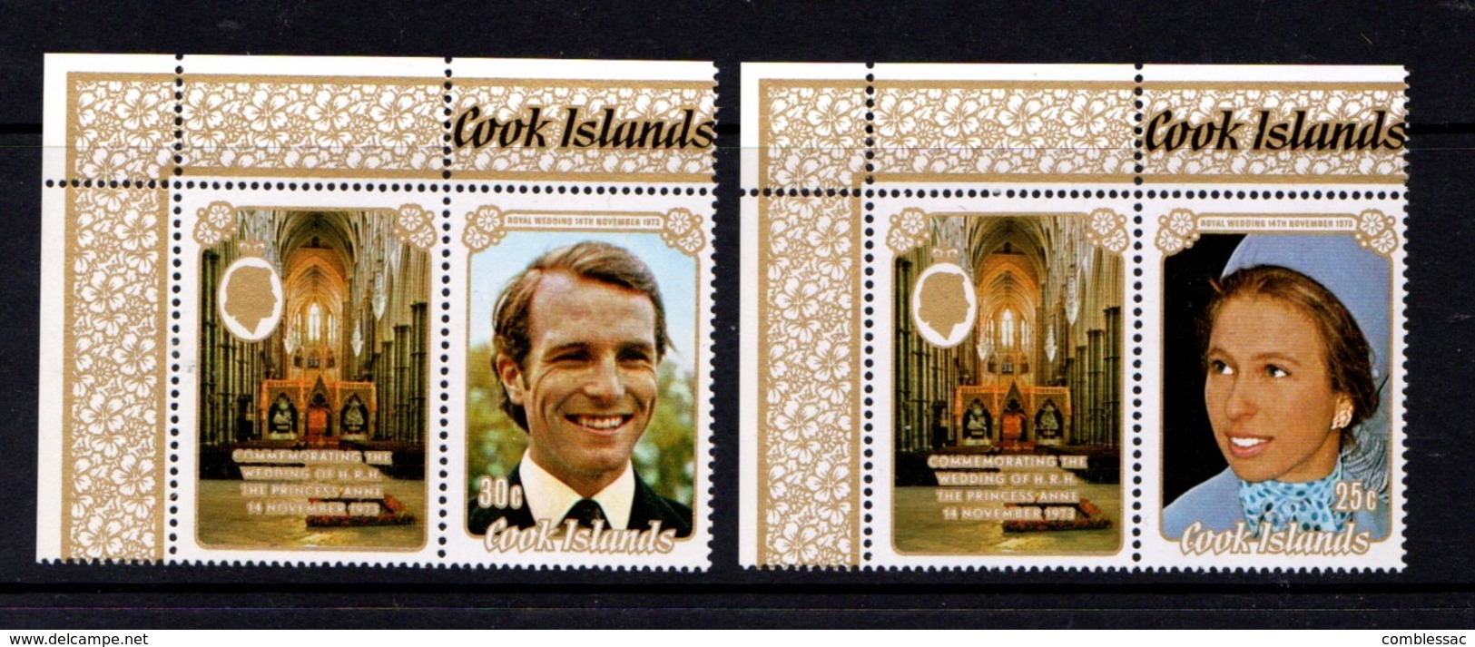 COOK  ISLANDS    1973    Royal  Wedding    Part  Set  Of  2  +  Label    MNH - Cook Islands