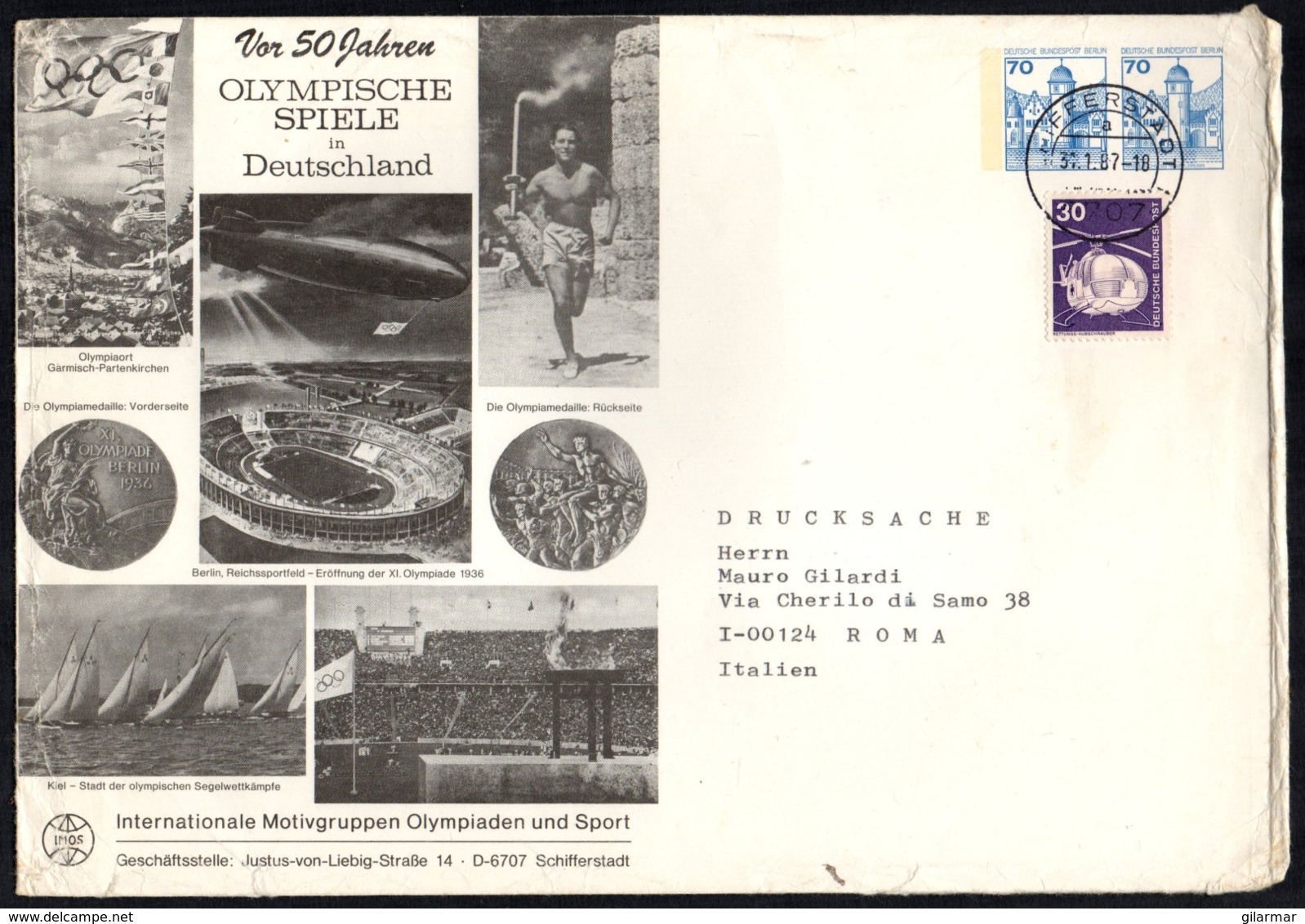 GERMANY 1987 - IMOS MAILED POSTAL STATIONARY - 50th ANNIVERSARY 1936 OLYMPIC GAMES IN GERMANY - Sommer 1936: Berlin