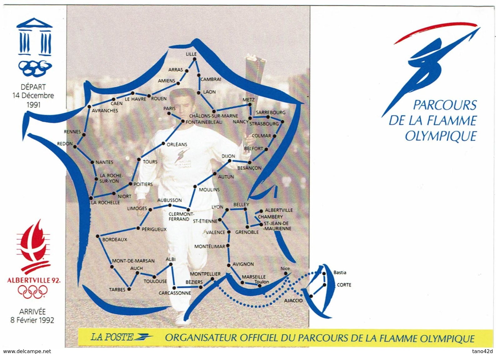 LCTN58/2 - FRANCE CP DE SERVICE PARCOURS FLAMME OLYMPIQUE CIRCULEE NIORT / GRENOBLE - Autres & Non Classés