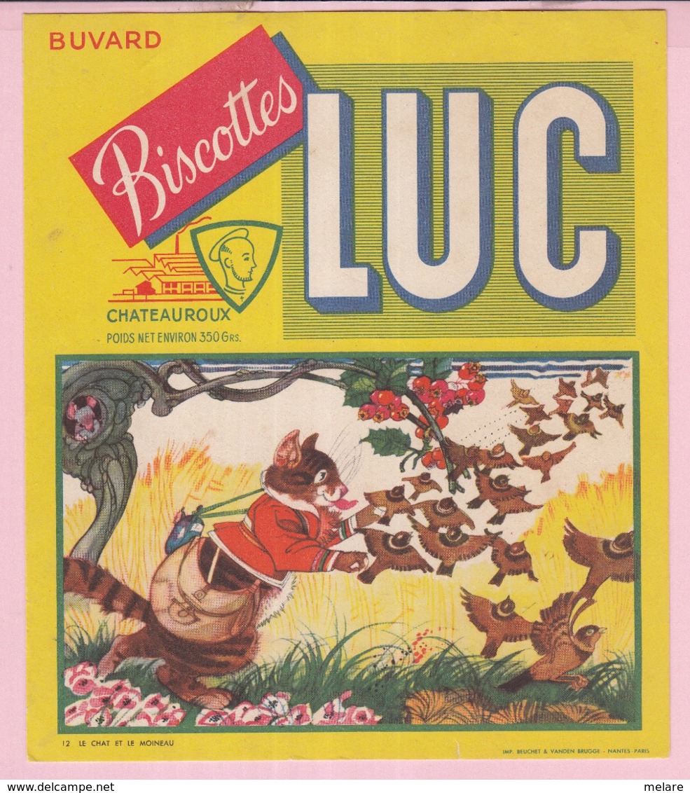 Buvard Biscottes LUC  LA FONTAINE LE CHAT ET LE MOINEAU  19 - Zwieback