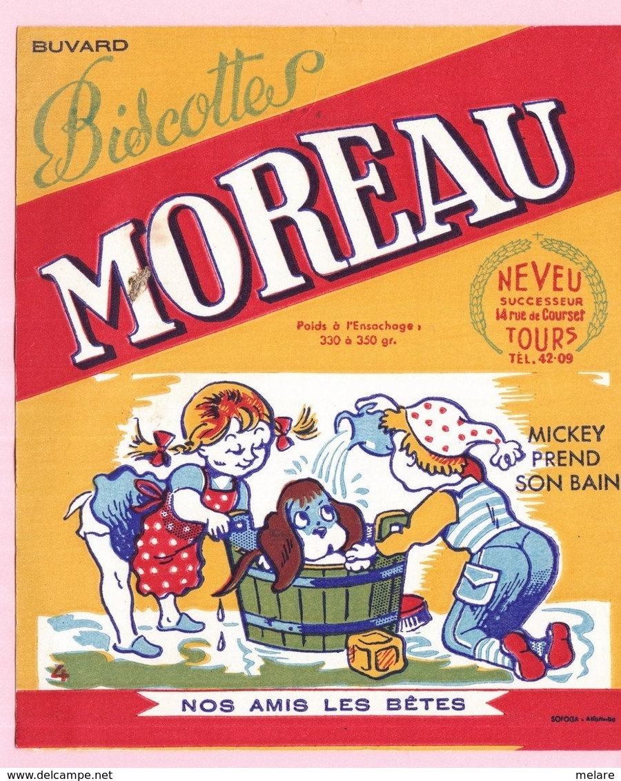 Buvard Biscottes MOREAU NOS AMIS LES BETES MICKEY PREND SON BAIN  19 - Biscottes