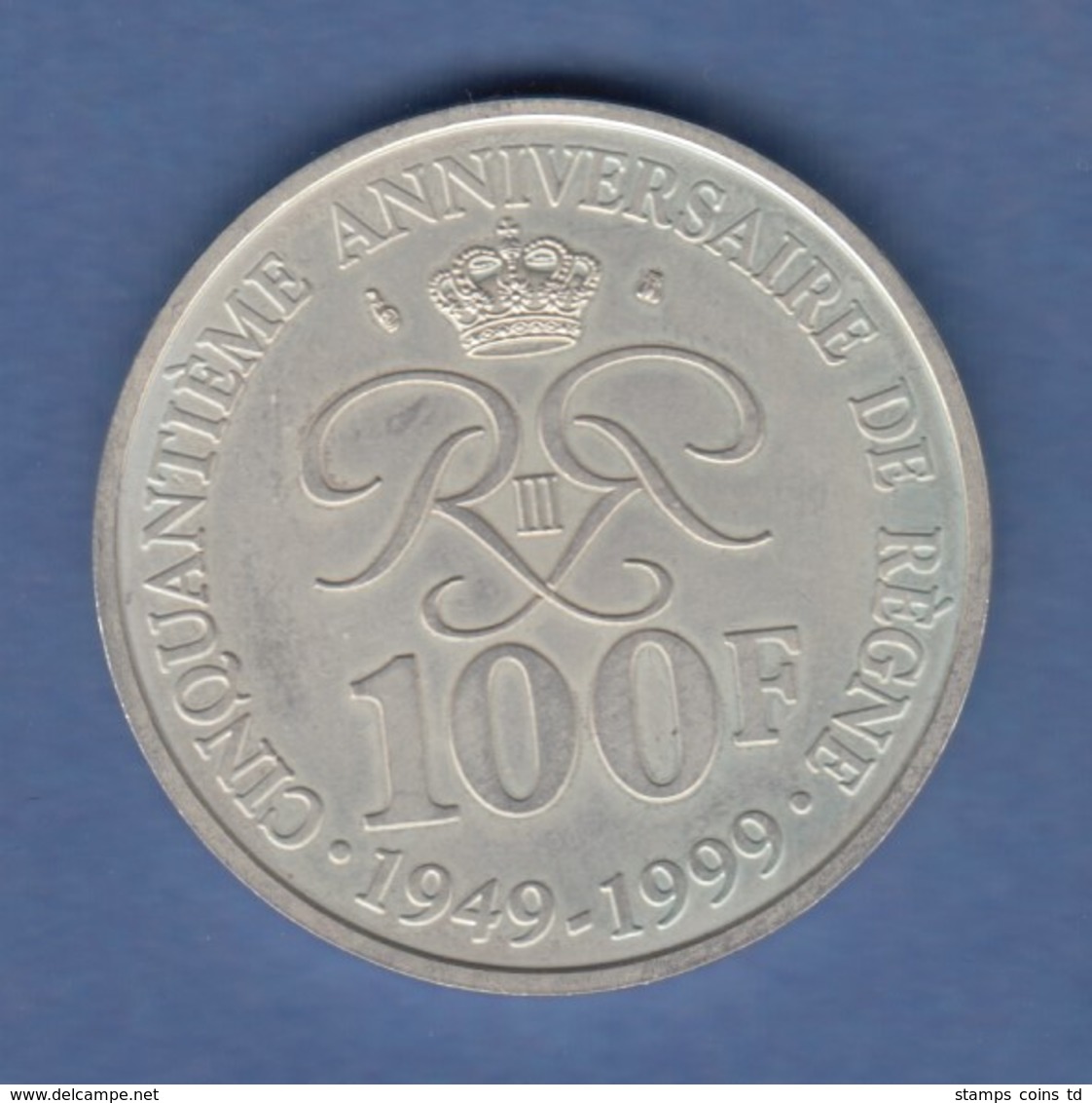 Monaco Silbermünze 50 Jahre Thronbesteigung Rainier III. 1999  100 Fr.  - Autres & Non Classés