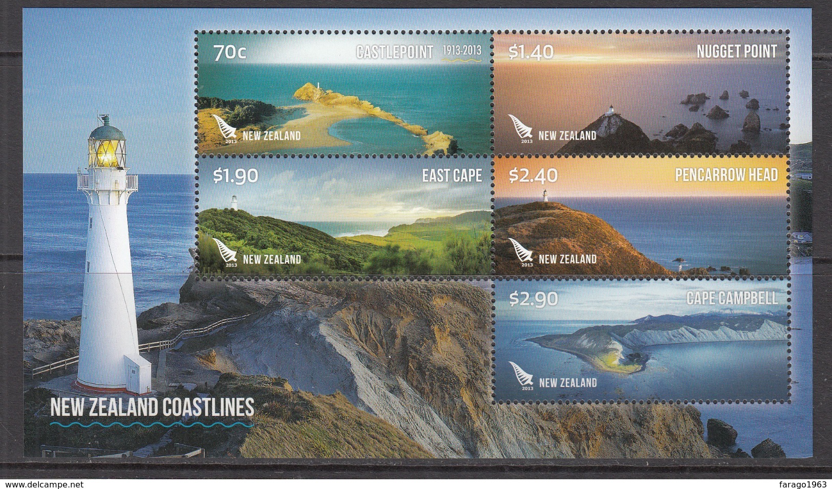 2015 New Zealand Coastlines Lighthouse Miniature Sheet Of 5 MNH @   FACE VALUE - Neufs