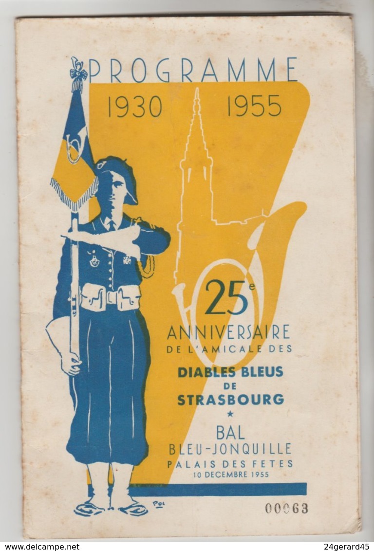 LIVRET PROGRAMME MILITAIRE 24 PAGES - 25° Anniversaire 1930/55 De L'Amicale Des Diables Bleus De Strasbourg 10/12/1955 - Andere & Zonder Classificatie