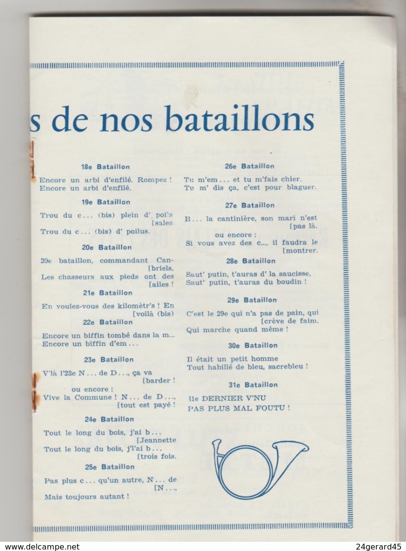 LIVRET PROGRAMME MILITAIRE 24 PAGES - 25° Anniversaire 1930/55 de l'Amicale des Diables Bleus de Strasbourg 10/12/1955