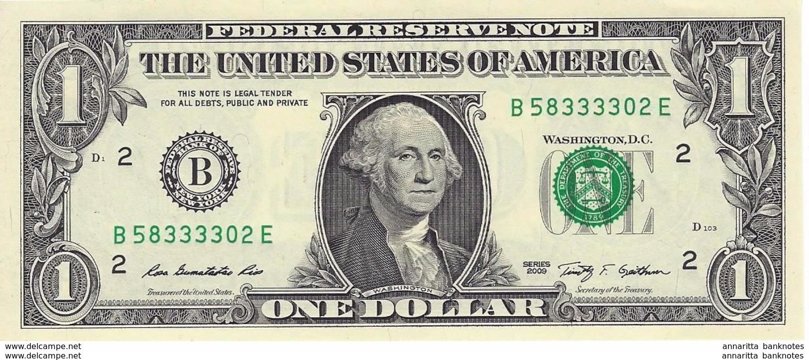 ÉTATS UNIS 1 DOLLAR 2009 P-530B NEUF NEW YORK [US530B] - Biljetten Van De  Federal Reserve (1928-...)