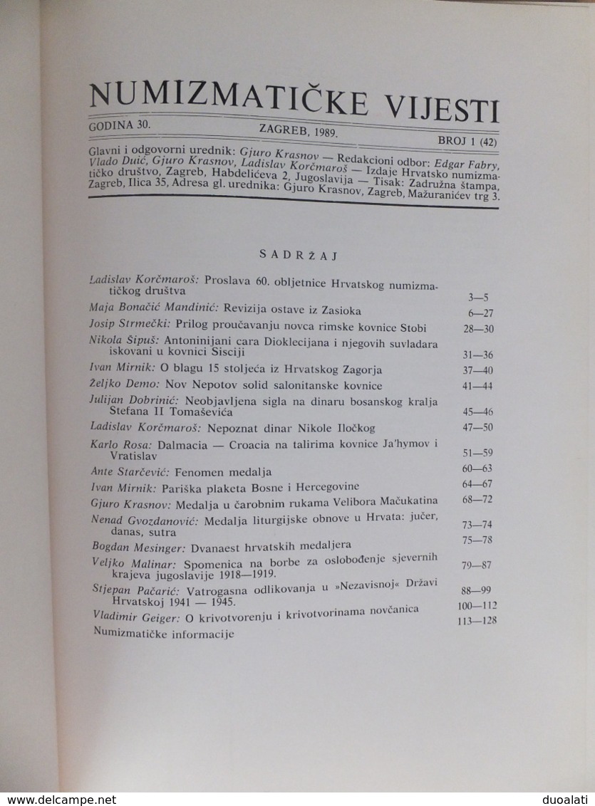 Croatia Numismatic News Numizmatički Vijesti 1989 Magazine Brochure Croatian Numismatic Society - Other & Unclassified