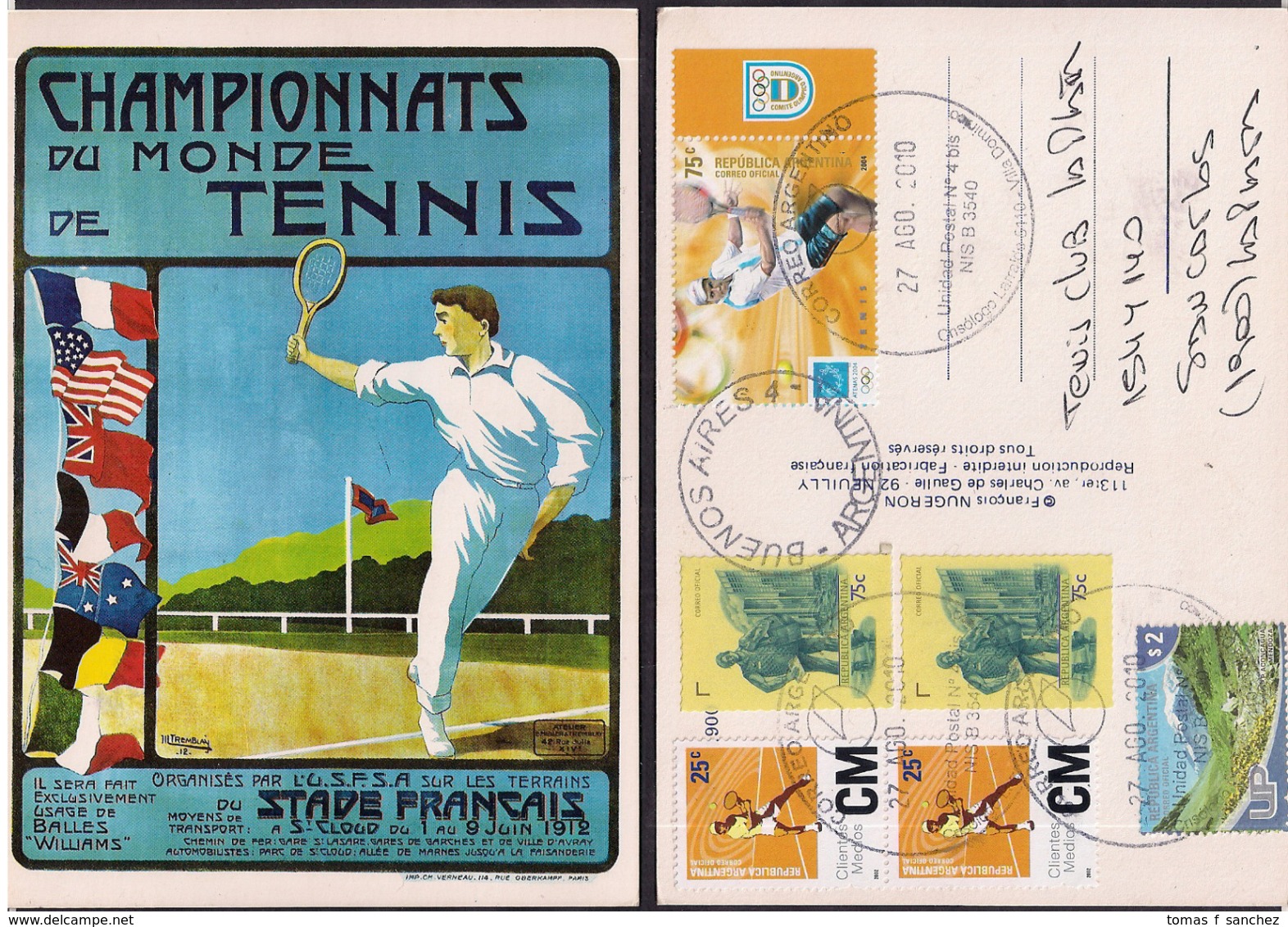 Argentina - 2010 - Carte Postale - De Tennis - Tenis