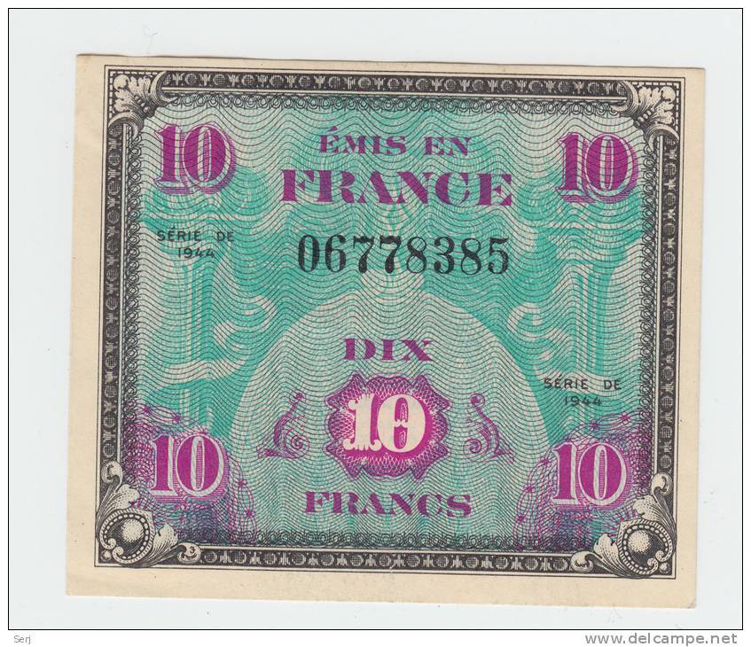 France 10 Francs 1944 AUNC CRISP Banknote P 116 - 1944 Bandiera/Francia