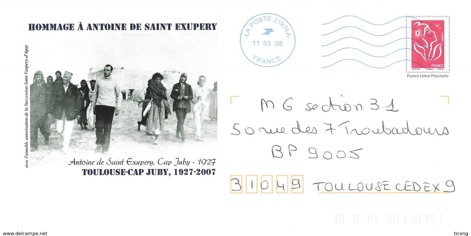 ANTOINE DE SAINT  EXUPERY ( AVIATEUR, ECRIVAIN ) TOULOUSE CAP JUBY 1927 - PAP ENTIER POSTAL FLAMME NEOPOST 2008, A VOIR - Autres & Non Classés